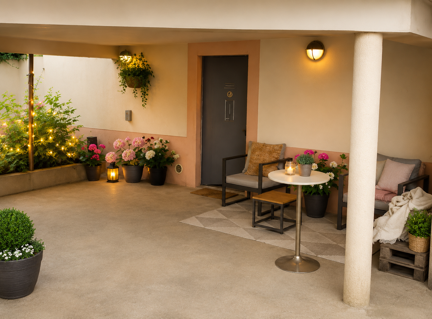 Terrasse d'accueil de l'institut Odea Head Spa
